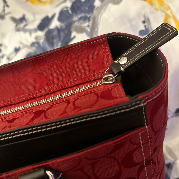 Coach Red Signature Hampton Satchel Handbag Red Leather Trim STYLE F13975. - Picture 12 of 16